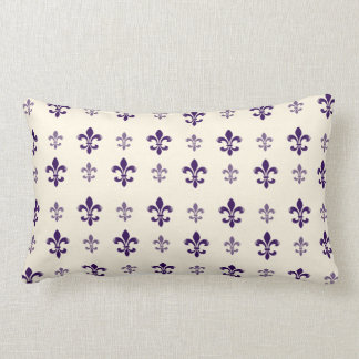 Purple and Cream Elegant Fleur de Lis Lumbar Cushion