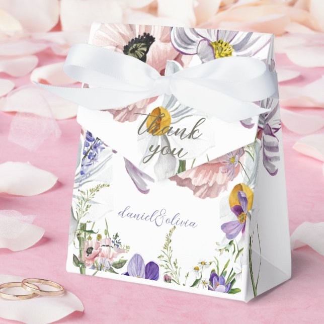 Purple and Cream Floral Bordered Wedding Favour Box (Wedding)