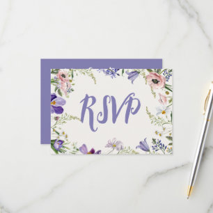 Purple and Cream Floral Bordered Wedding RSVP Card