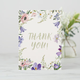 Purple and Cream Floral Bordered Wedding Thank You Card