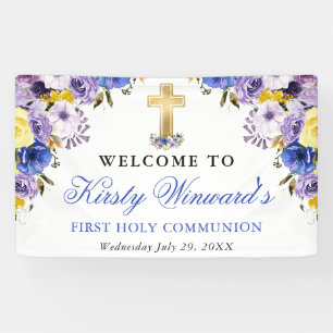 Purple and Cream Flowers 1st Holy Communion Banner