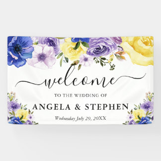  Purple and Cream Flowers Wedding Welcome Banner