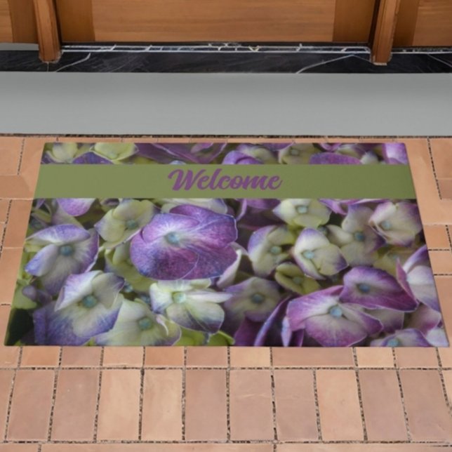 Purple and Cream Hydrangea Botanical Welcome Doormat (Creator Uploaded)