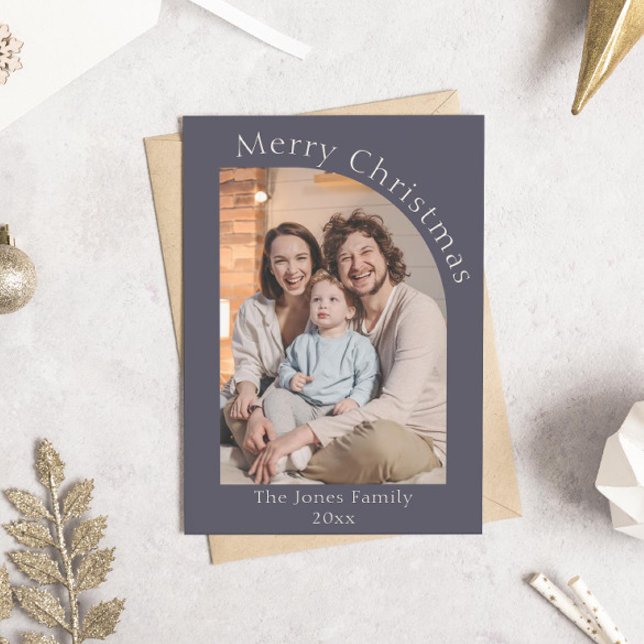Purple and Cream Modern Arch Photo Christmas Holiday Card (modern boho purple arch photo christmas holiday card)