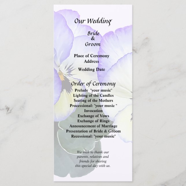Purple and Cream Pansies Program (Front)