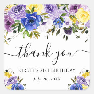 Purple and Cream Summer Flower Birthday Square Sticker