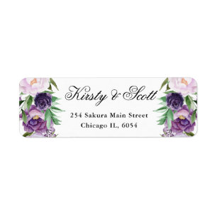 Purple and Cream Summer Flowers address Return Address Label