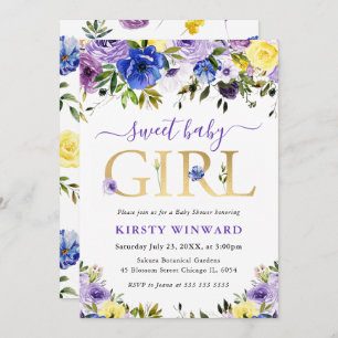 Purple and Cream Summer Flowers Baby Shower Invitation