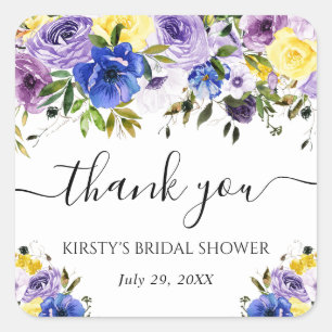 Purple and Cream Summer Flowers Bridal Shower Square Sticker