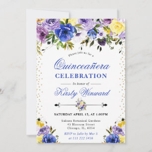 Purple and Cream Summer Flowers Quinceanera Invitation