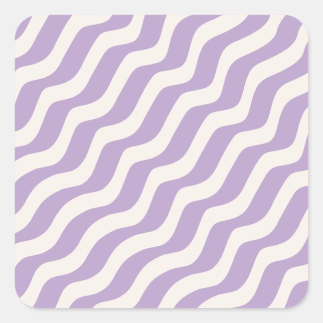 Purple And Cream Wavy Lines Psychedelic Stripes Square Sticker (Front)