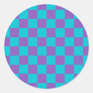 Purple and Cyan Checkerboard Classic Round Sticker