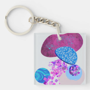 Purple And Cyan Modern Shapes Key Ring