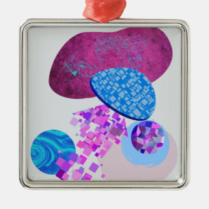Purple And Cyan Modern Shapes Metal Ornament