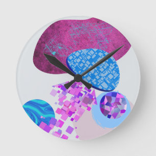 Purple And Cyan Modern Shapes Round Clock