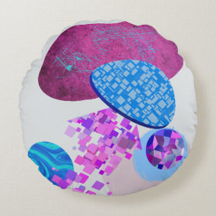 Purple And Cyan Modern Shapes Round Cushion