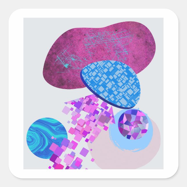 Purple And Cyan Modern Shapes Square Sticker (Front)