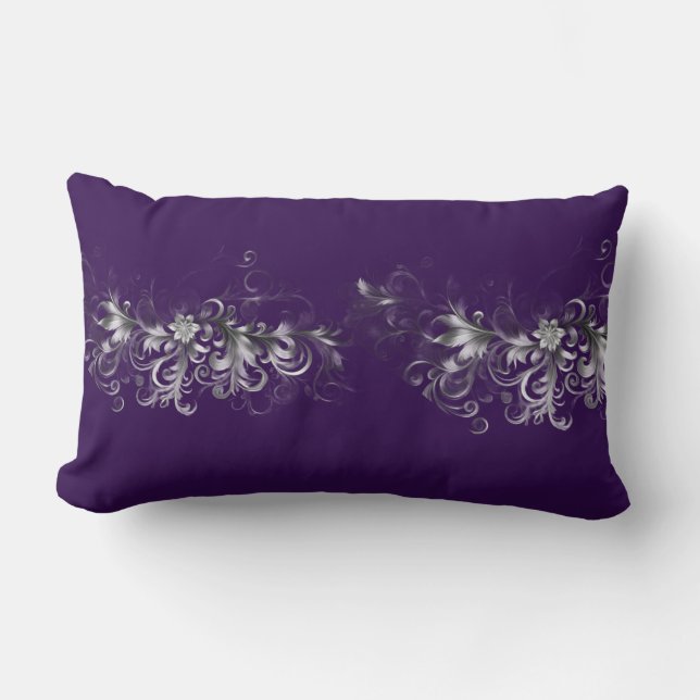 Purple and Elegant Silver Lumbar Cushion (Front)