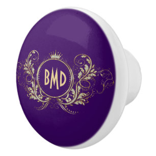 Purple And Faux Glitter Girly Floral Frame Ceramic Knob