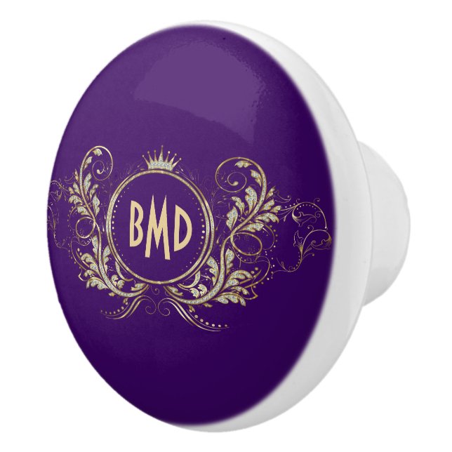 Purple And Faux Glitter Girly Floral Frame Ceramic Knob (Right)