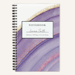 Purple And Faux Gold Agate Personalised Notebook