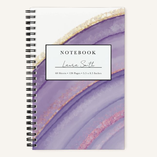 Purple And Faux Gold Agate Personalised Notebook (Front)