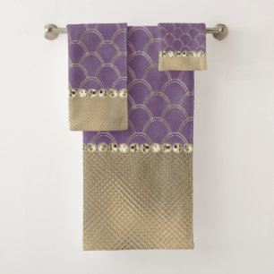 Purple and Faux Gold Foil  Bath Towel Set