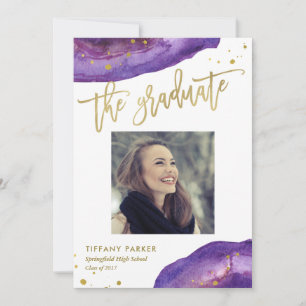 Purple and Faux Gold Geode Graduation Party Photo Announcement