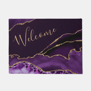 Purple and Faux Gold Glitter Marble Agate Doormat