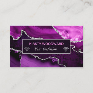 Purple and Faux Silver Glitter Marble Agate Business Card