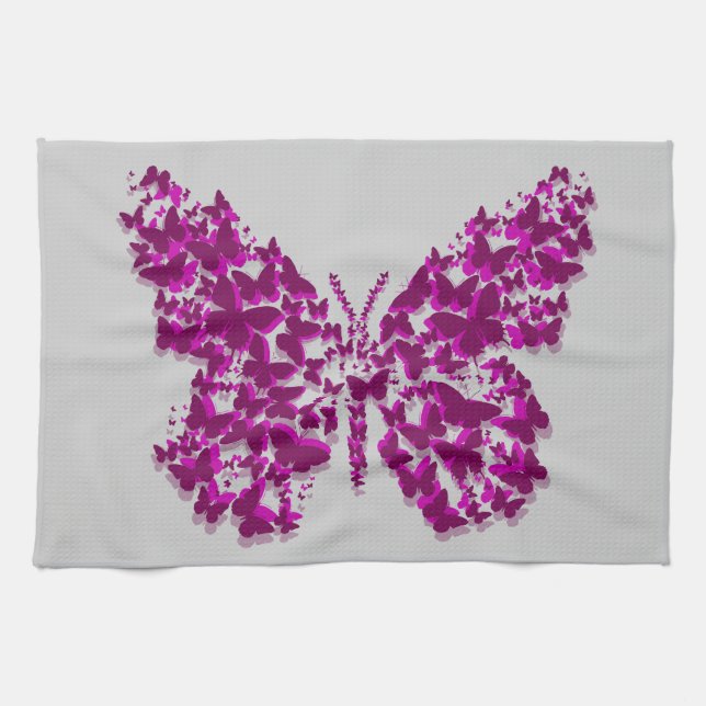 Purple and Fuchsia Layered Butterfly Tea Towel (Horizontal)