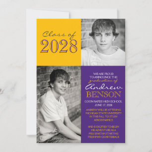 Purple and Gold 2 Photo Graduation Announcement