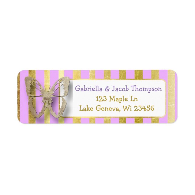 Purple and Gold 3D Butterfly Return Address Label (Front)