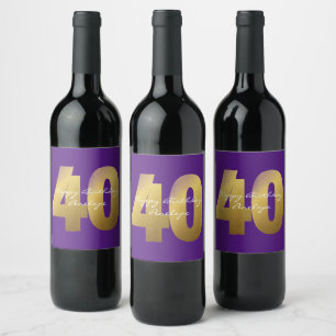 Purple and Gold 40th Birthday  Wine Label