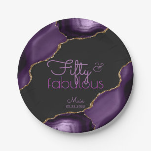 Purple and Gold 50 and Fabulous Agate Paper Plate
