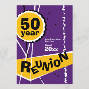 Purple and Gold 50 Year Class Reunion Invitation