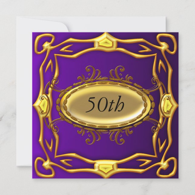 Purple and Gold  50th Birthday Invitation (Front)