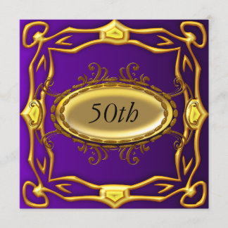 Purple and Gold 50th Birthday Invitation