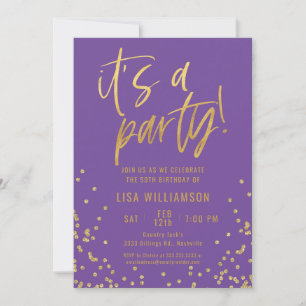 Purple and Gold 50th Birthday Party Invitation