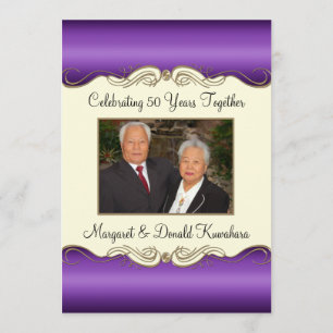 Purple and Gold 50th Photo Wedding Anniversary Invitation