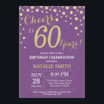 Purple and Gold 60th Birthday Diamond Invitation<br><div class="desc">60th Birthday Invitation with Purple and Gold Glitter Diamond Background. Gold Confetti. Adult Birthday. Male Men or Women Birthday. For further customisation,  please click the "Customise it" button and use our design tool to modify this template.</div>