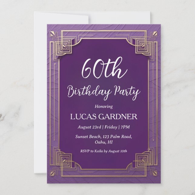 purple and gold 60th birthday invitations (Front)