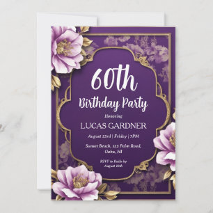 purple and gold 60th birthday invitations