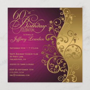 Purple and Gold 60th Birthday Party Invitation