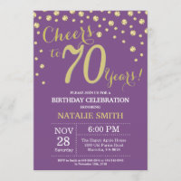 Purple and Gold 70th Birthday Diamond Invitation