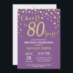 Purple and Gold 80th Birthday Diamond Invitation<br><div class="desc">80th Birthday Invitation with Purple and Gold Glitter Diamond Background. Gold Confetti. Adult Birthday. Male Men or Women Birthday. For further customisation,  please click the "Customise it" button and use our design tool to modify this template.</div>
