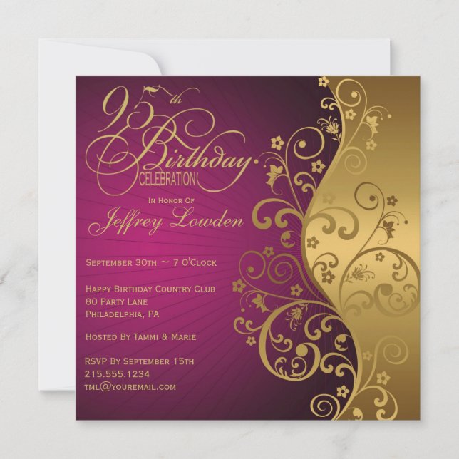 Purple and Gold 95th Birthday Party Invitation (Front)