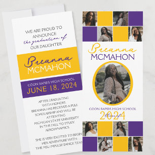 Purple and Gold 9 Photo Graduation Announcement