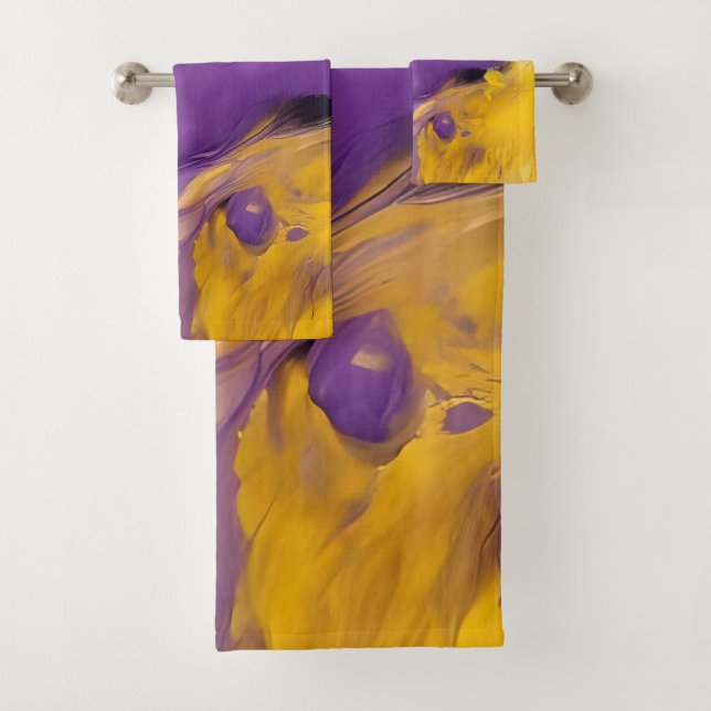 Purple and Gold Abstract Bath Towel Set (Insitu)