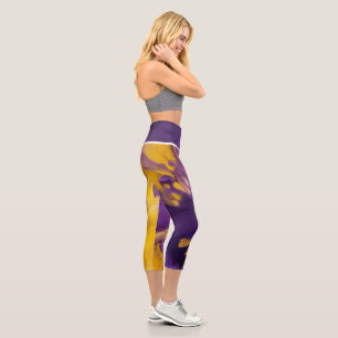Purple and Gold Abstract Capri Leggings